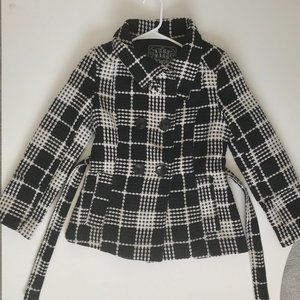 Juniors Black & White Patterned Plaid Coat Jacket
